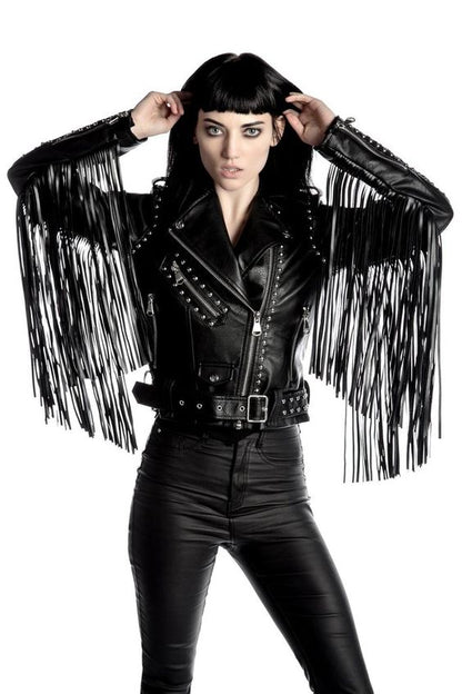 Black Halloween Fringe Leather Jacket