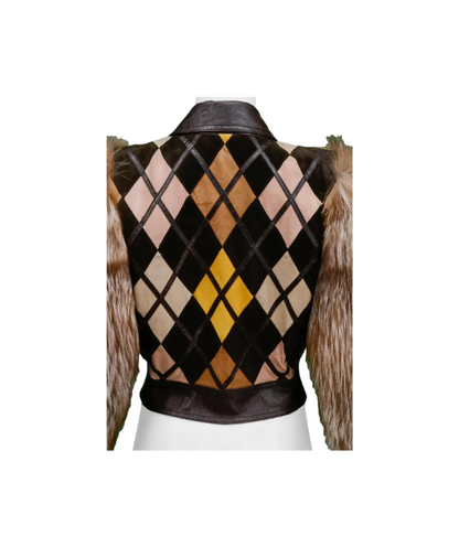 Women Brown Fur Sleeves Stylish Leather Jacket