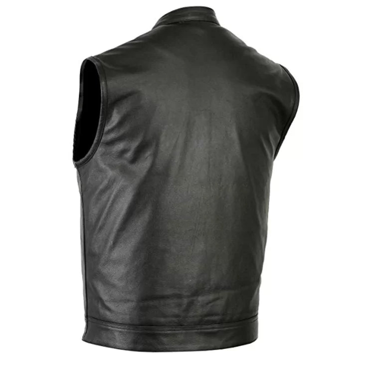 Women Black Leather Vest Biker Style