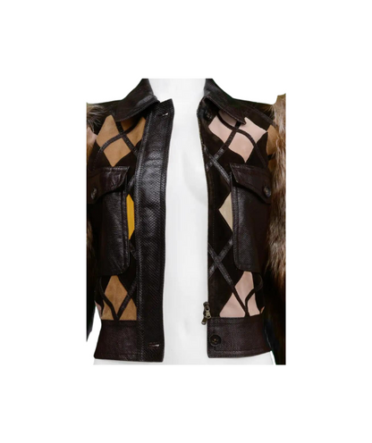 Women Brown Fur Sleeves Stylish Leather Jacket
