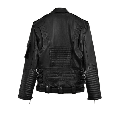 Men Black Heavy Leather Motorcycle Jacket