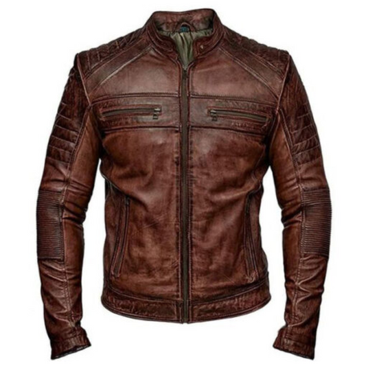 Men Brown Rough Leather Jacket