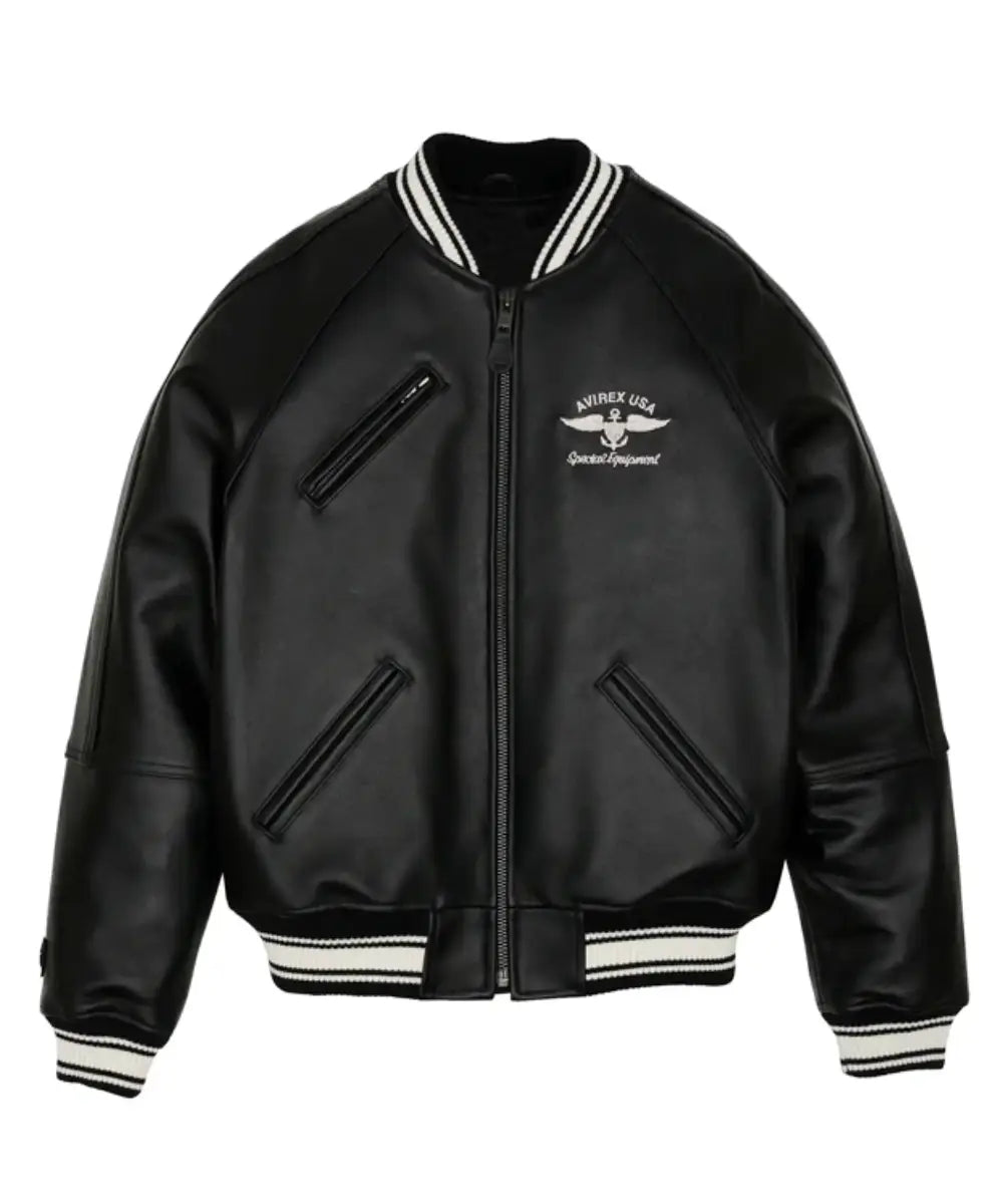 Avirex Stadium Leather Jacket Black