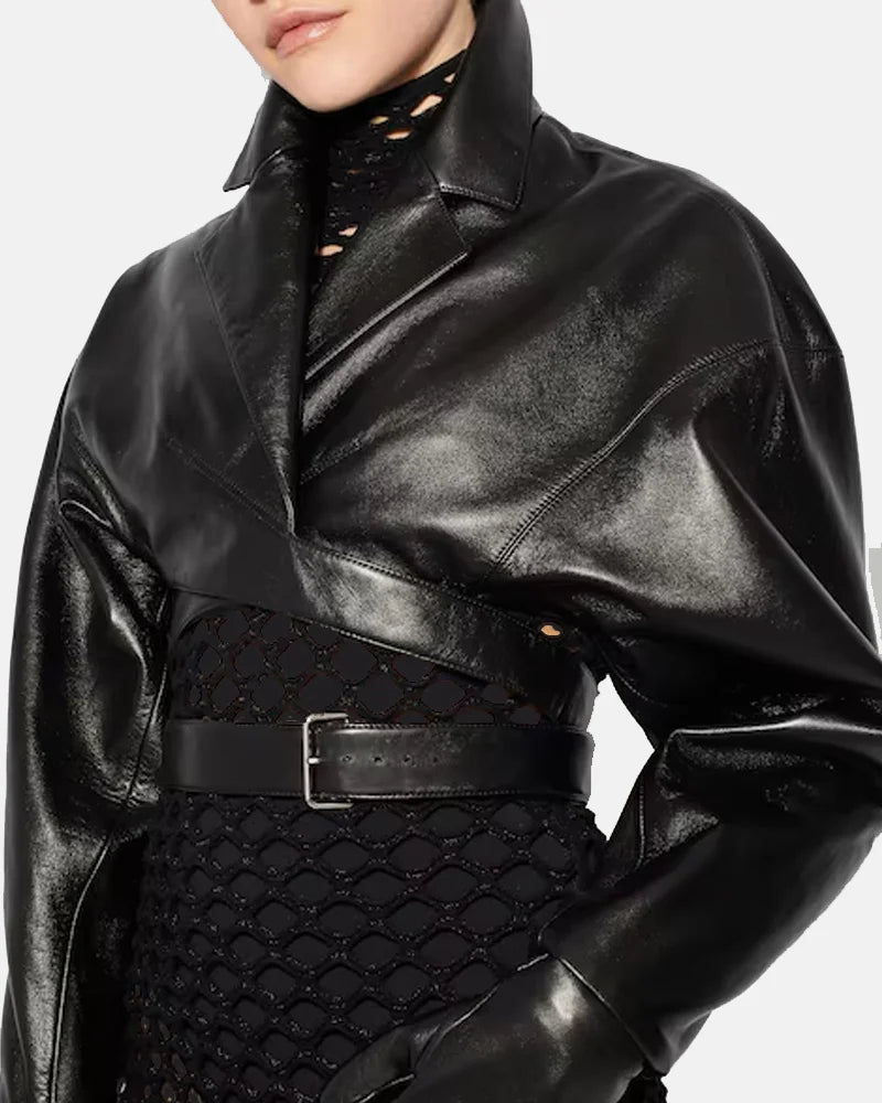 Beyonce Crop Leather Criss Cross Over Jacket