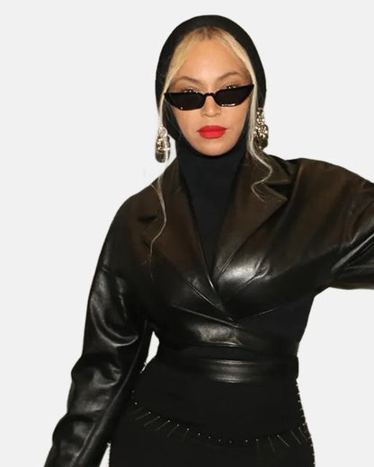 Beyonce Crop Leather Cross Over Jacket