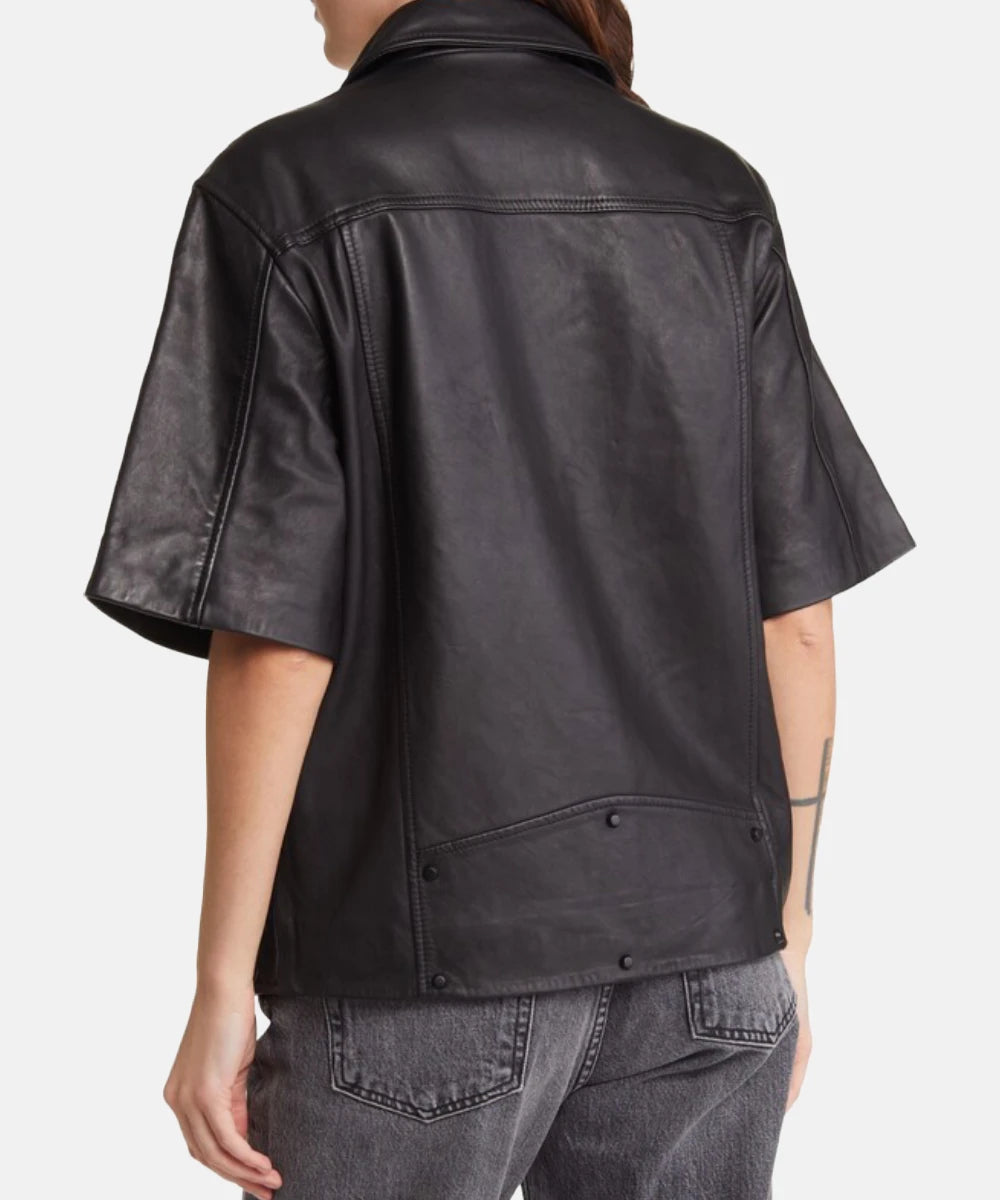 Biker Short Sleeve Leather Jacket