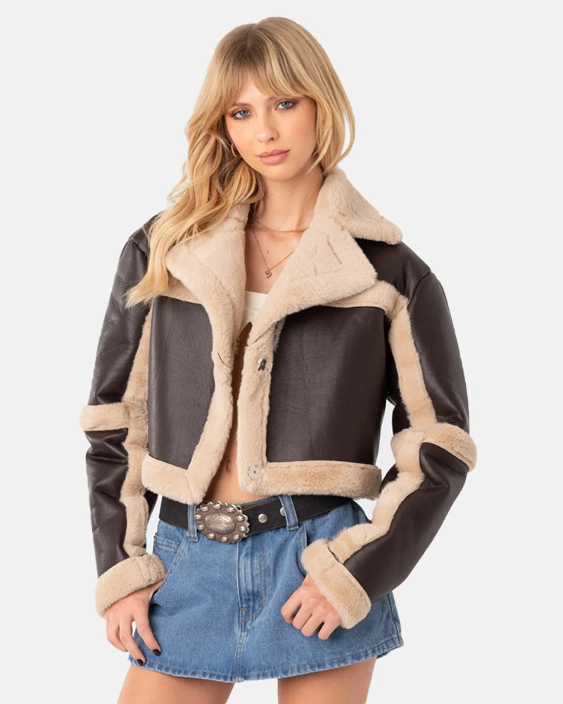 ChocolateShearlingLeatherCropJacket