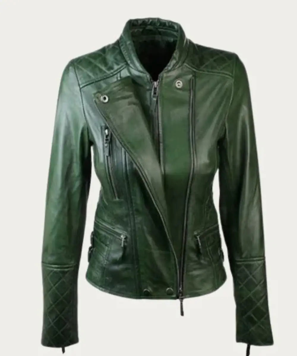 Women s Dark Green Leather Jacket Dark Green Biker Jacket TaylorJon