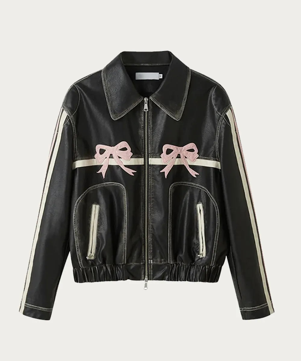 Diddi Moda Pink Bow Leather Jacket