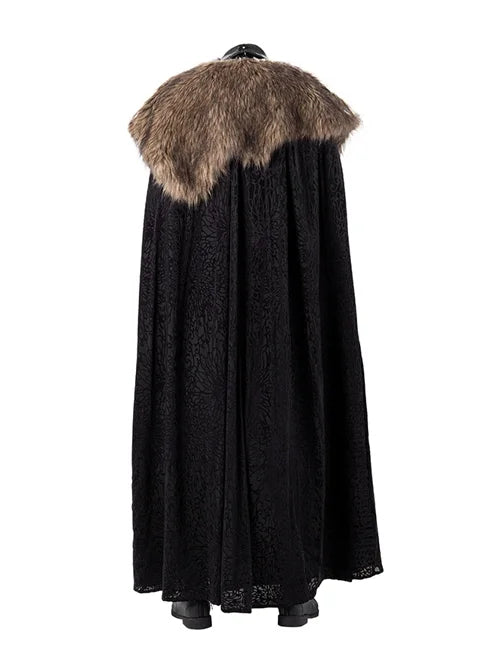 Game Of Thrones Season 8 Jon Snow Brown Fur Collar Black Cloak Suit Halloween Cosplay