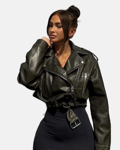 Khaki leather Zara Jacket