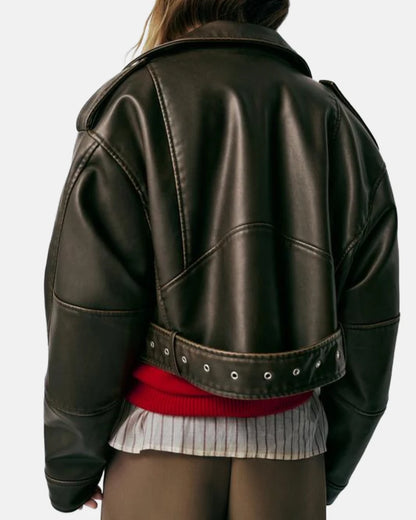 Leather Effect Cropped Biker Jacket Zara