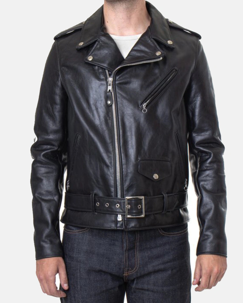 Light weight Fitted Cowhide Black Leather Motorcycle Jacket
