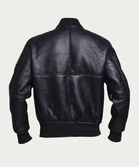 Men’s American Flag Black Leather Bomber Jacket For Sale