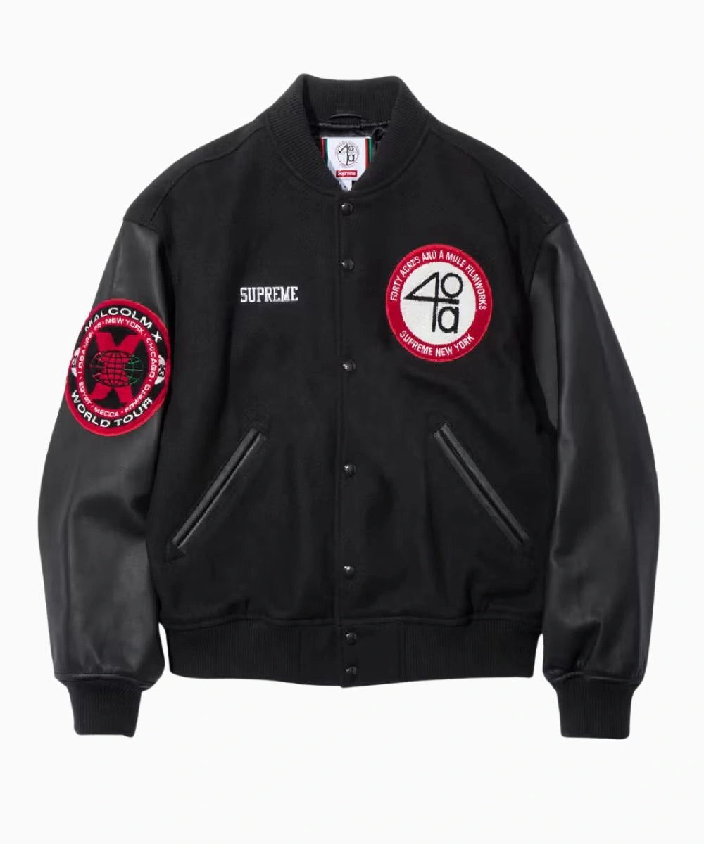 Malcolm X & Clockers Capsule Drop Supreme x Spike Lee 40 Acres Black Varsity Jacket