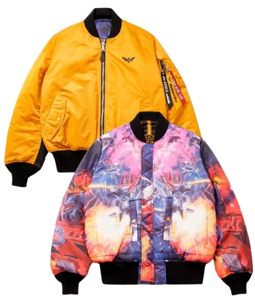 Men's Alpha MA 1 Bumblebee Transformers Bomber Reversible Jacket Yellow