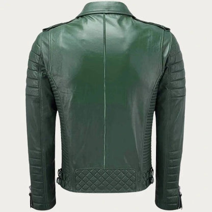 Mens Green Leather Motorcycle Jacket