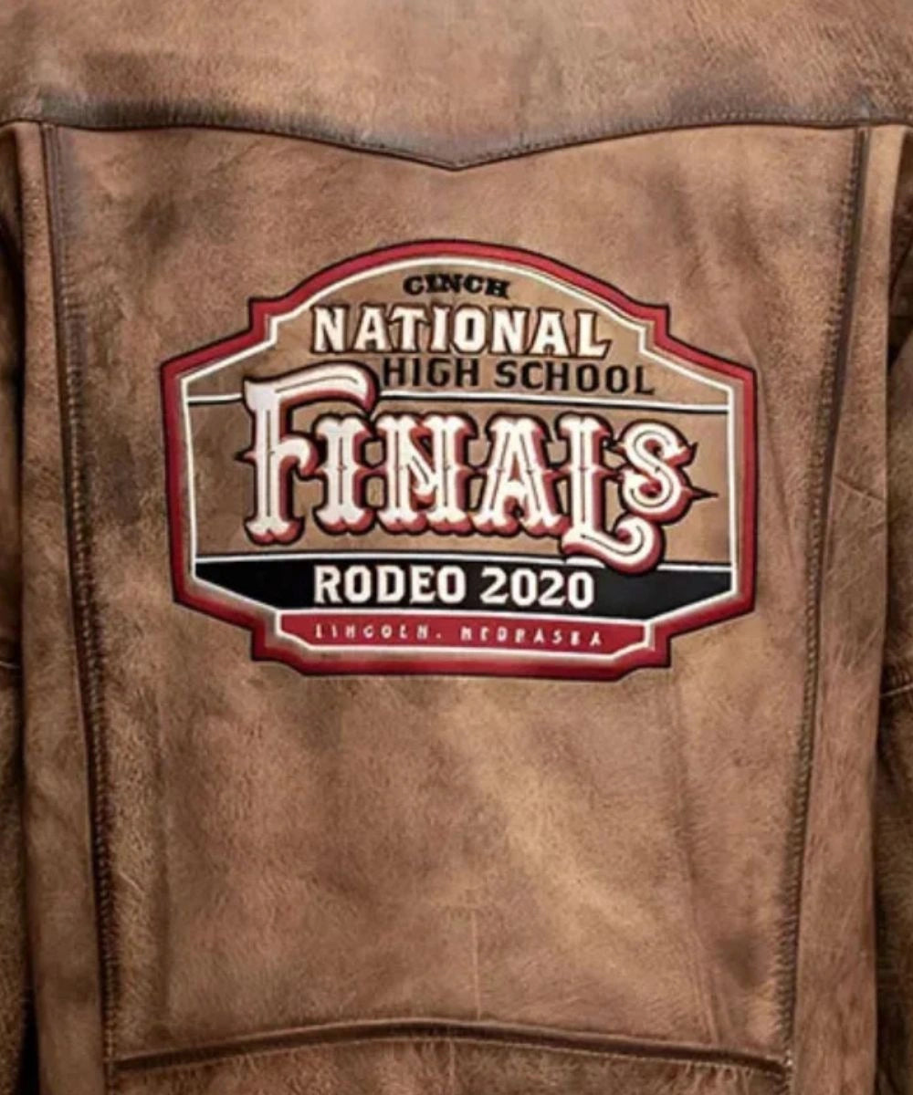 National High School Finals Rodeo 2025 Brown Distressed Leather Jacket For Sale