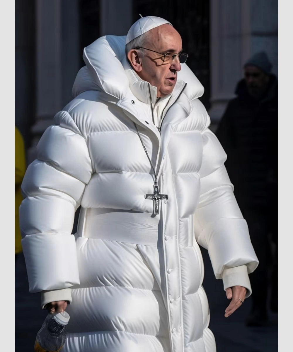 Pope Francis Puffer White Hooded Coat Jacket