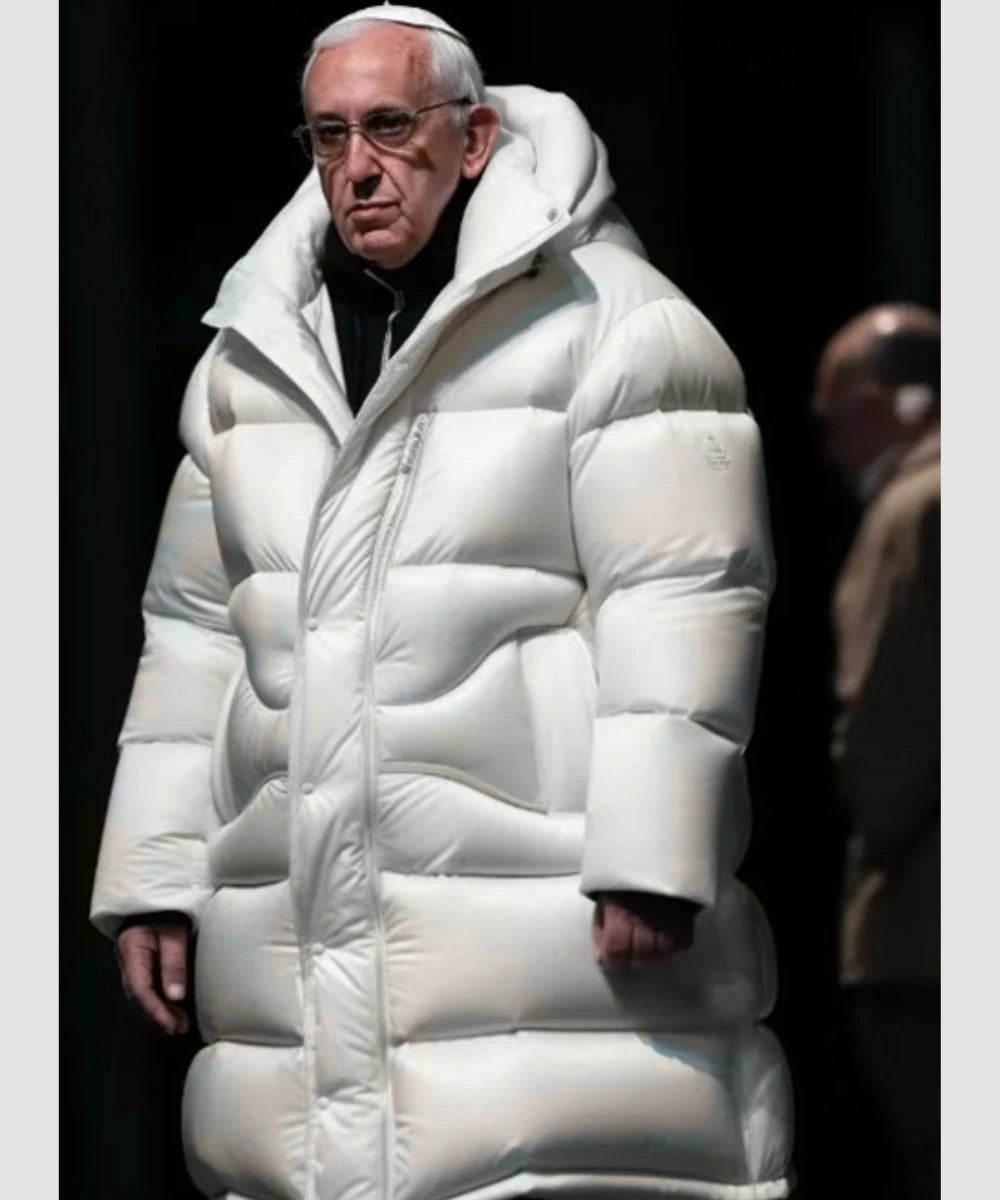 Pope Francis White Hooded Puffer Long Coat Jacket