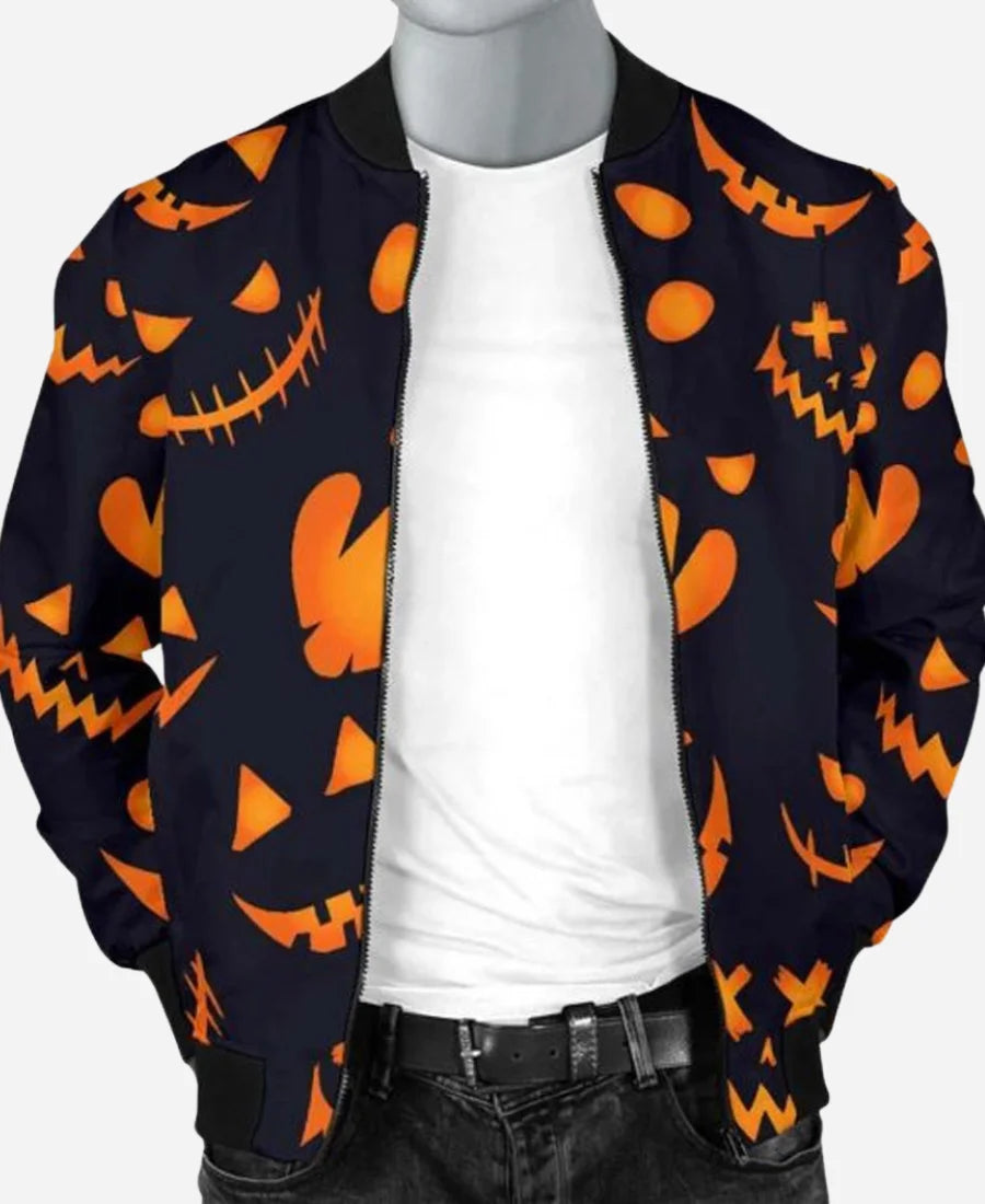ShopScaryPumpkinsHalloweenPrintPatternBomberJacket