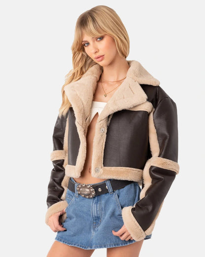 Ricky Leather Crop Shearling Jacket