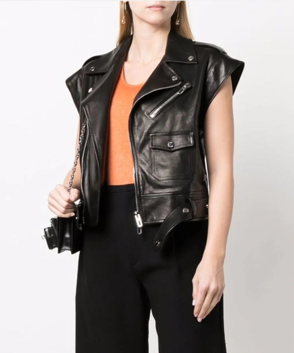 ShortSleeveBlackLeatherJacket