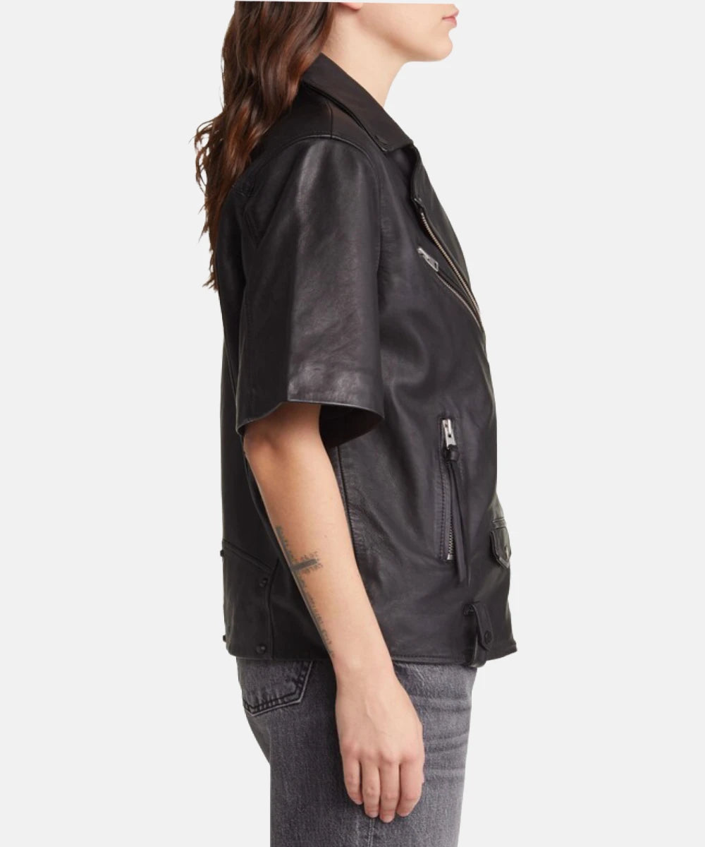 ShortSleeveLeatherBikerJacket