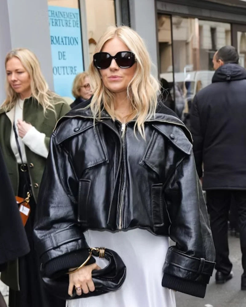 sienna Miller Enormous Leather Jacket