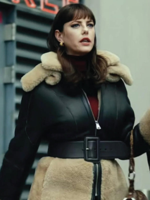 Susie Glass KayaScodelarioTheGentlemen Black Leather Shearling Jacket