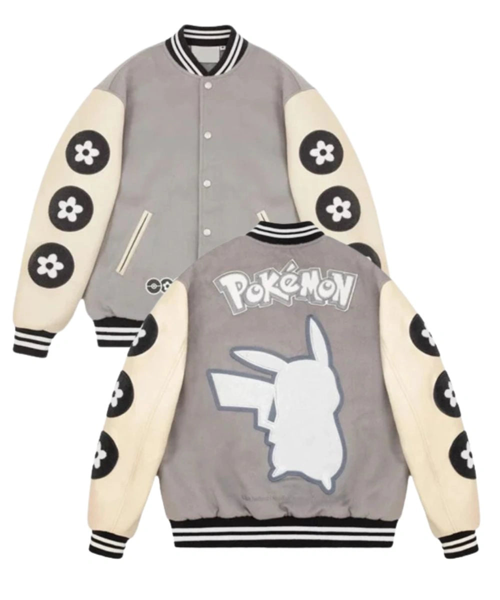 Vandy x Pokemon Pikachu Flower Varsity Grey & White Jacket For Women