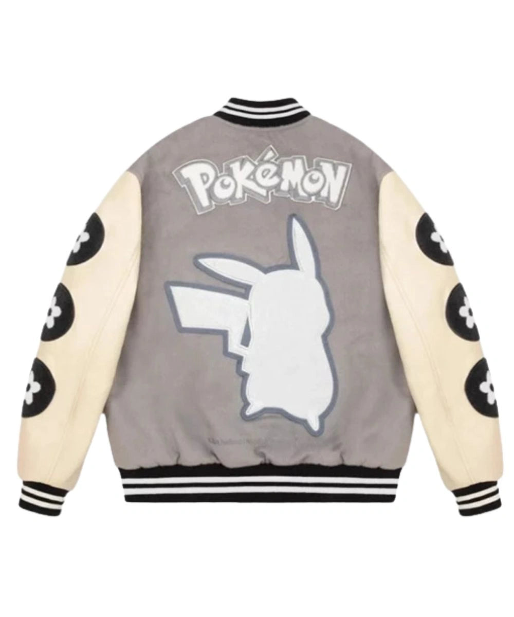 Vandy x Pokemon Pikachu Flower Varsity Grey & White Jacket Womens