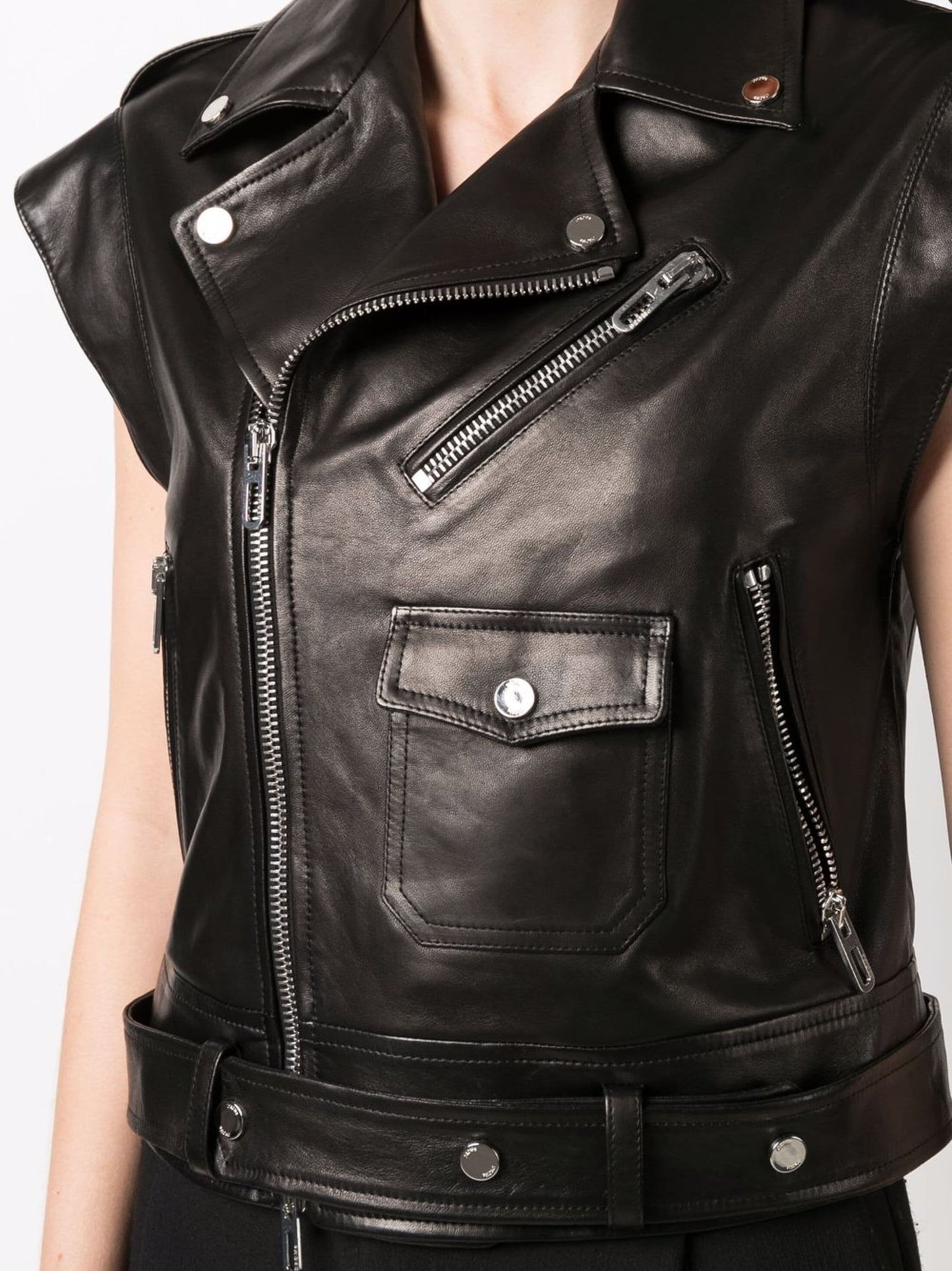 Women Short Sleeve Leather Jacket