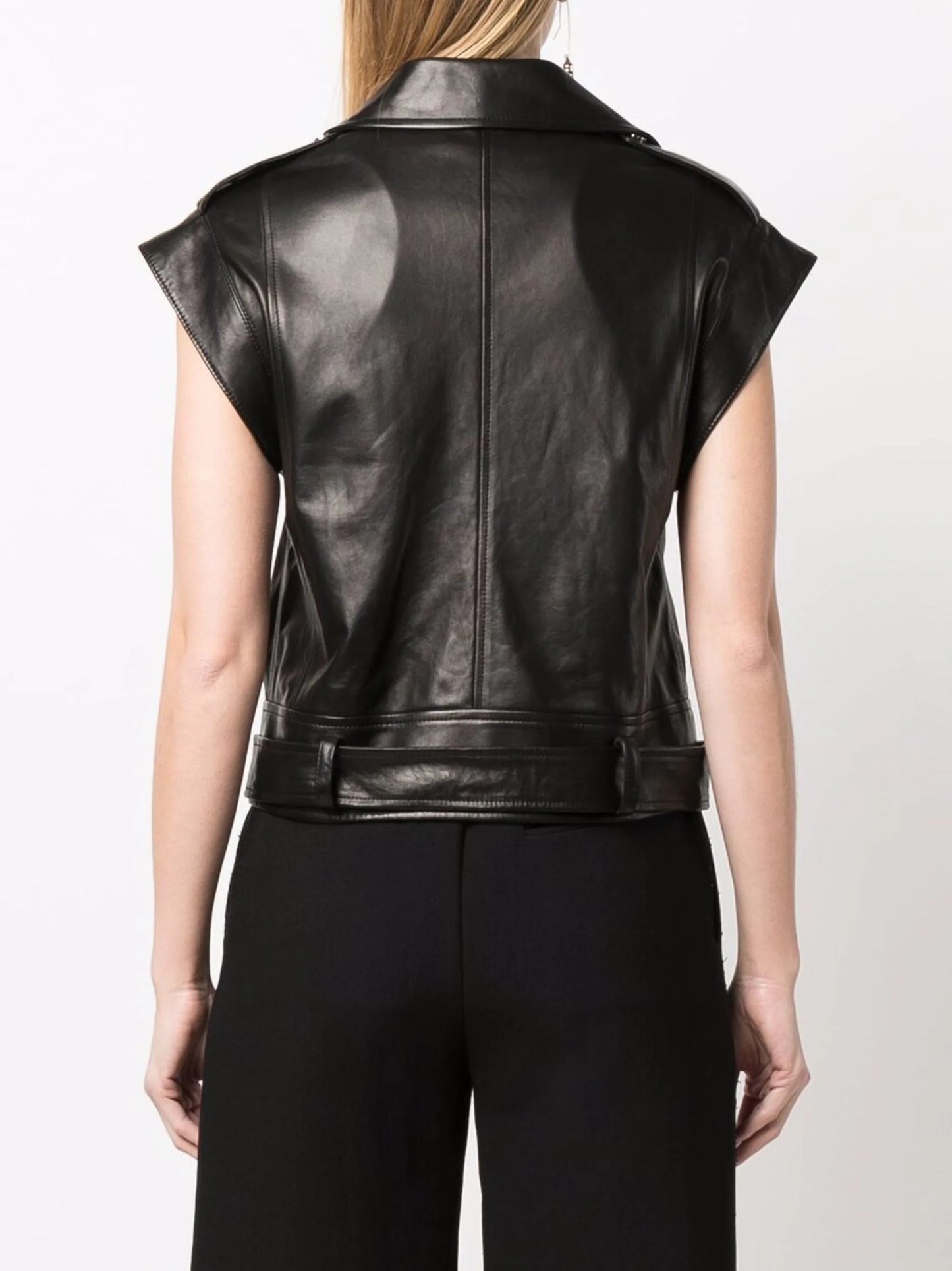 Women Short Sleeve Leather Jacket