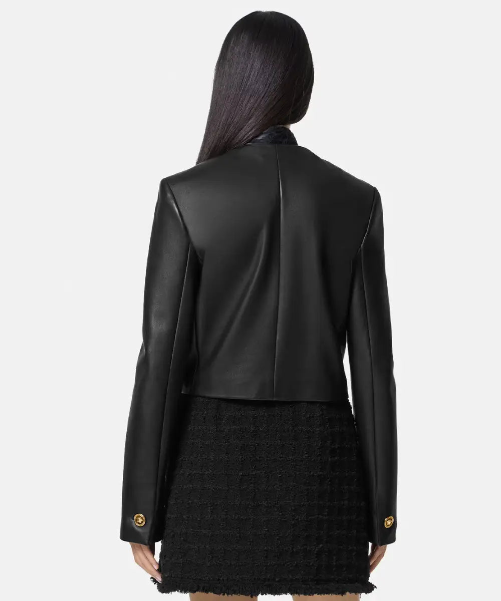WomenVersaceBlackLeatherCardiganJacket