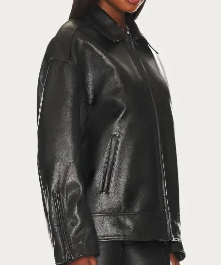 Women_s Oversized Vintage GRLFRND Alek Drop Shoulder Black Leather Jacket