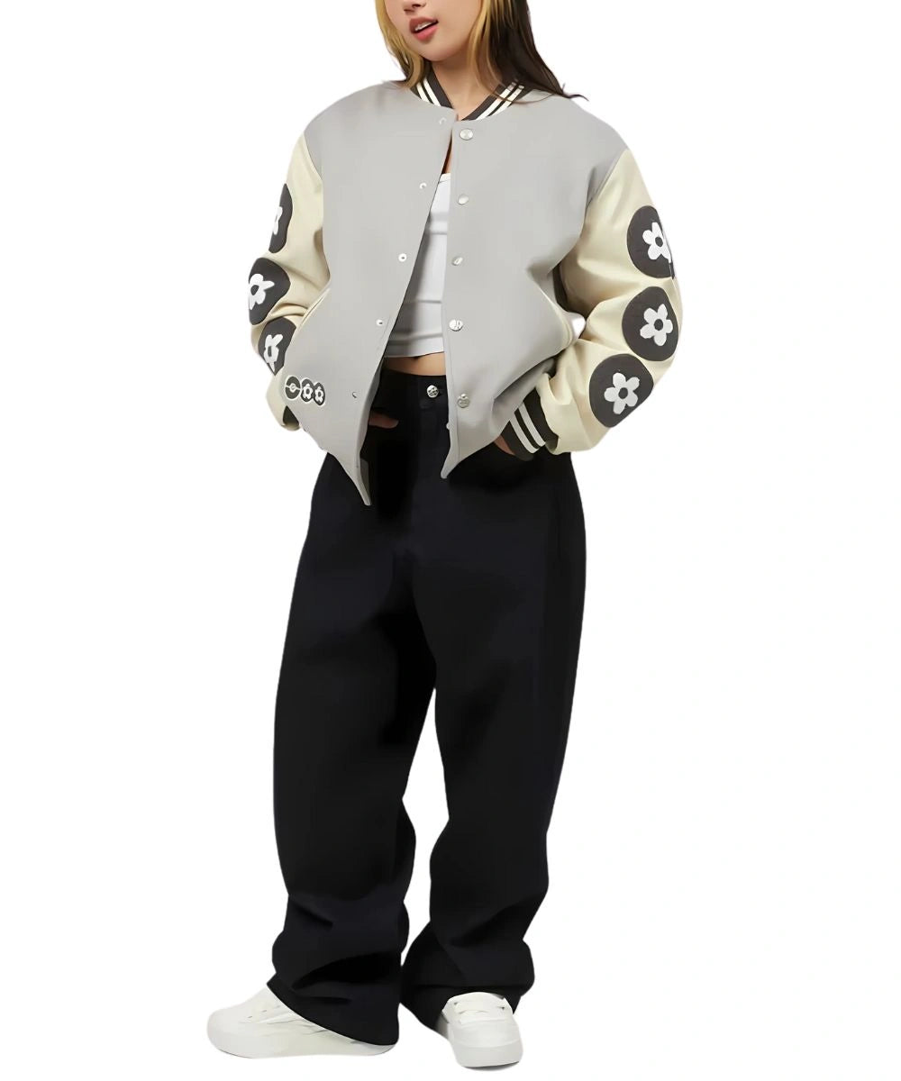 Women's Vandy x Pokémon Pikachu Flower Varsity Jacket Grey & White