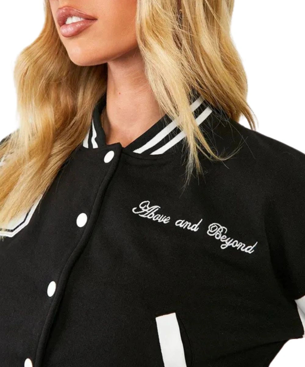 Womens Above and Beyond Crop Varsity Black & White Jacket