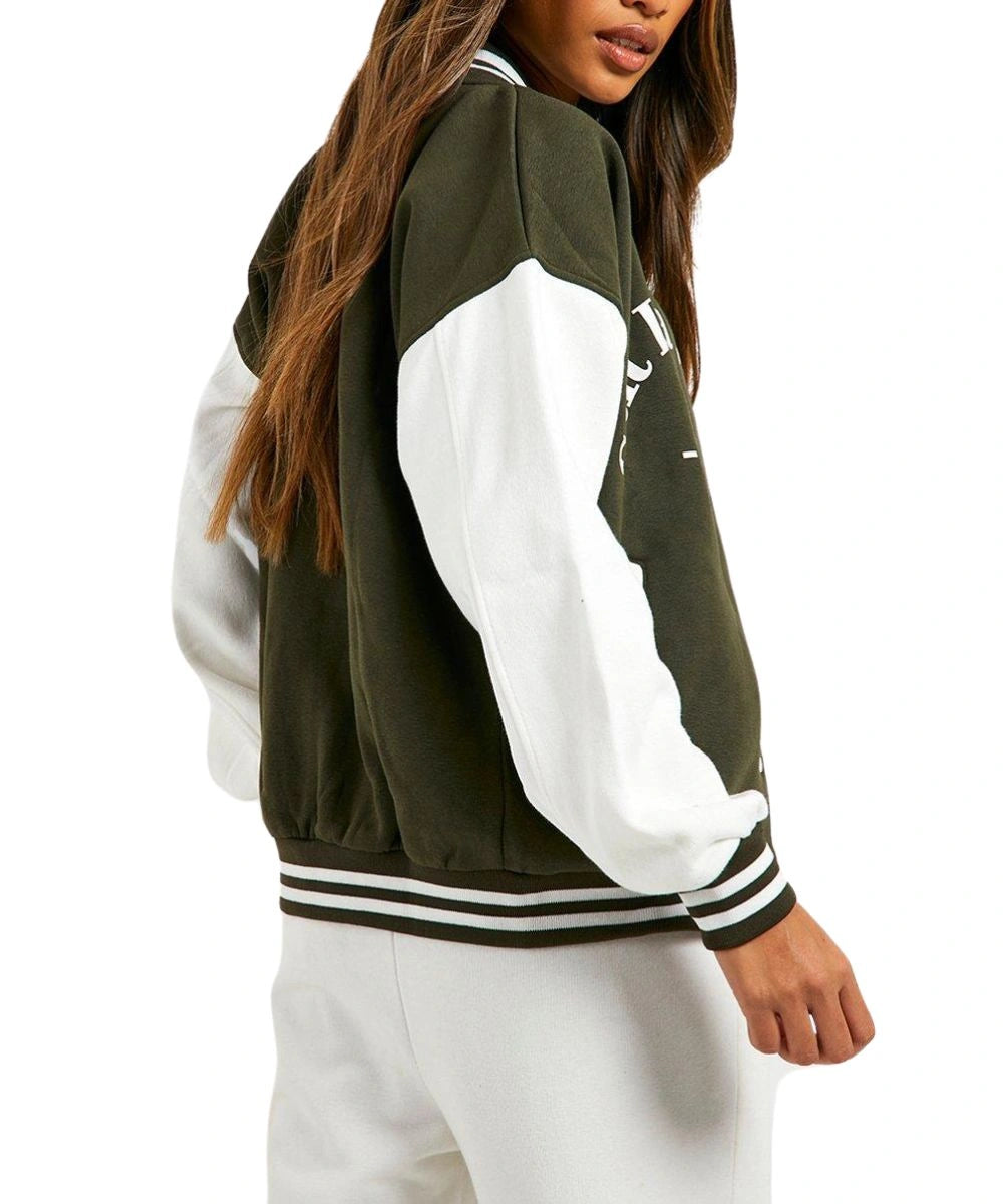 Womens Salt Lake Colour Block Varsity Bomber Green & White Jacket