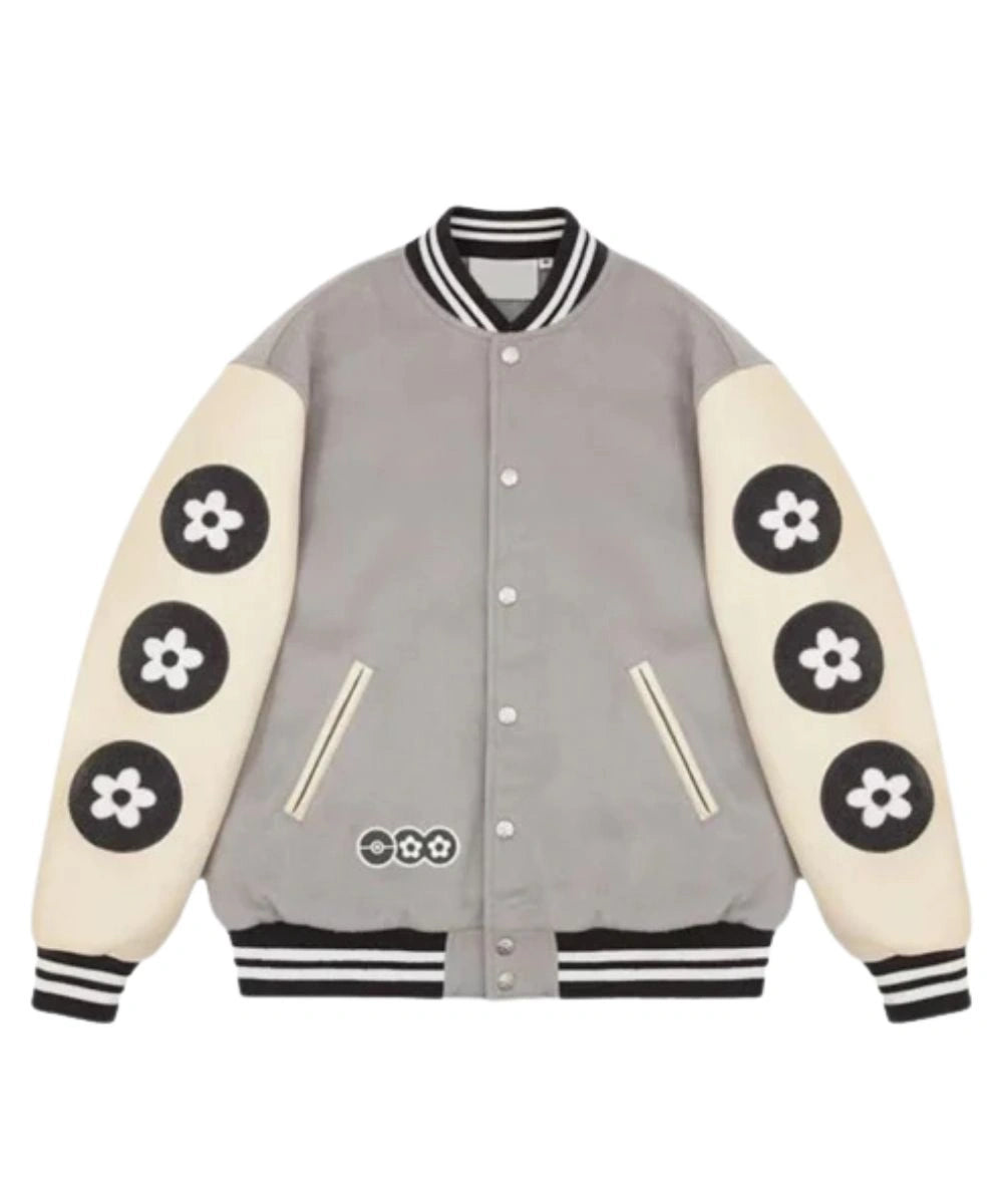 Womens Vandy x Pokemon Pikachu Flower Varsity Grey & White Jacket