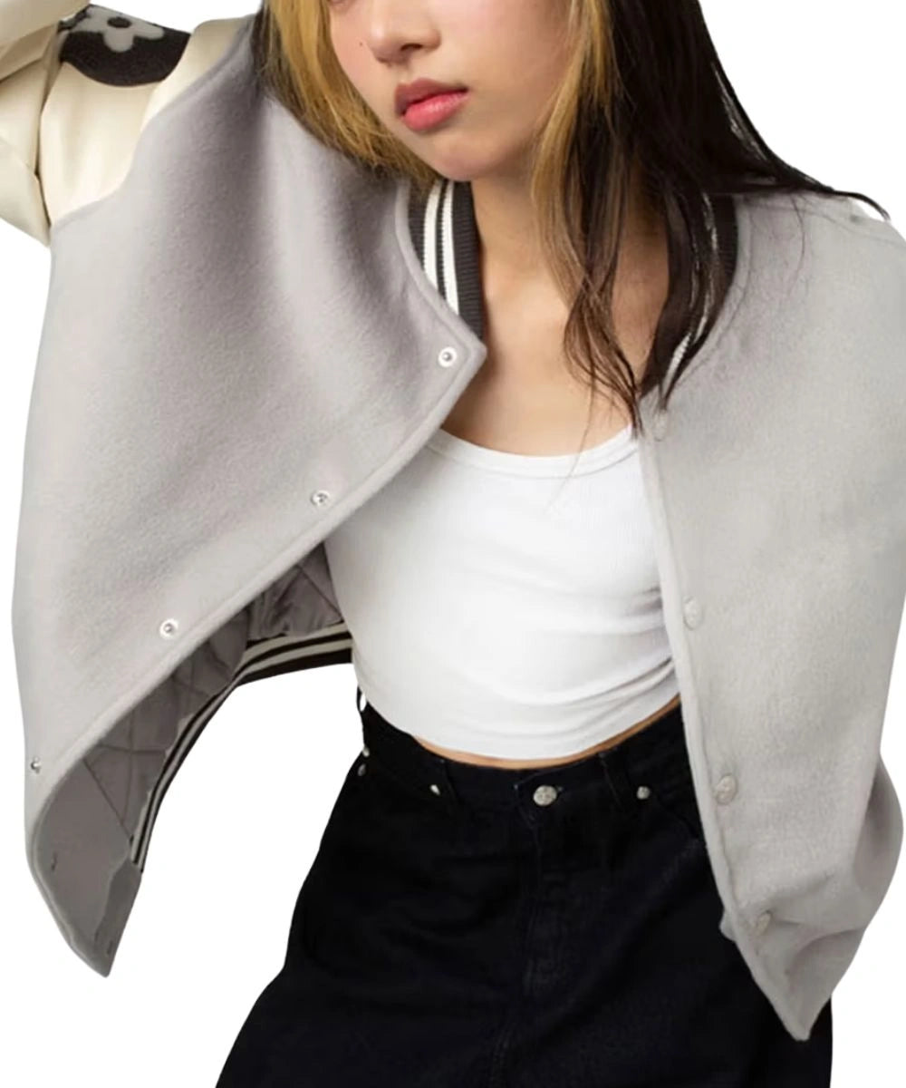 Womens Vandy x Pokémon Pikachu Flower Varsity Jacket Grey & White