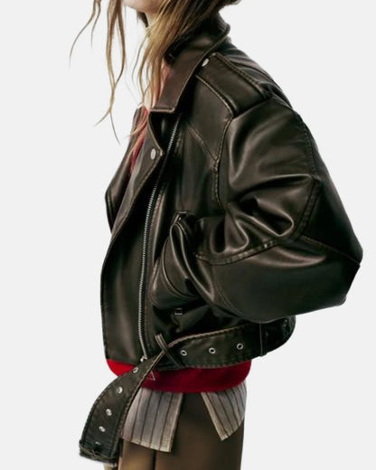 Zara Leather Effect Cropped Biker Jacket