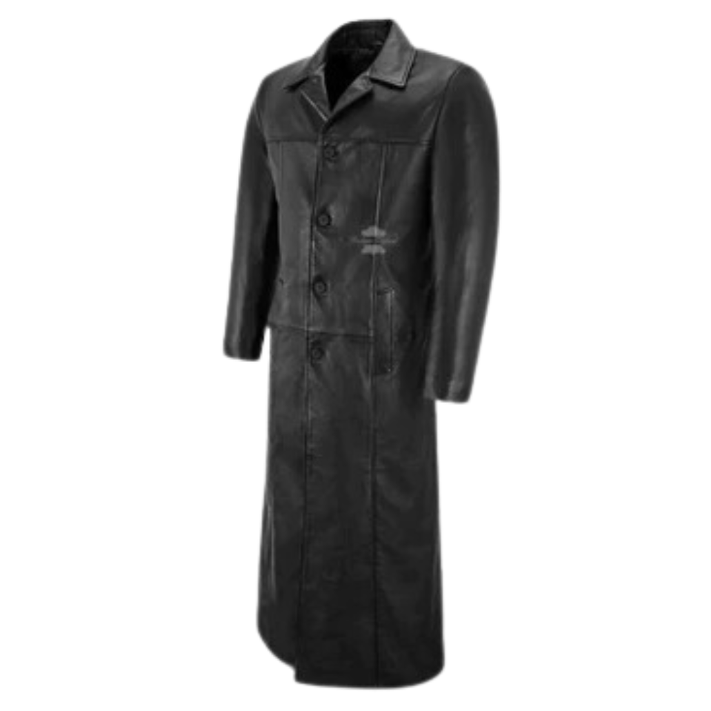 Mens Black Leather Trench Coats