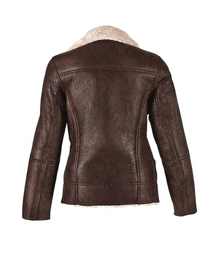 Women Brown Shearling Stylish Fur Leather Jacket