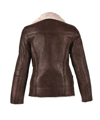 Women Brown Shearling Stylish Fur Leather Jacket