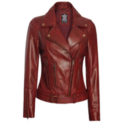 Women Maroon Biker Stylish LeatherJacket