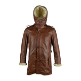 Women Brown Coat Hooded Long Leather