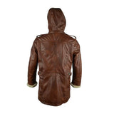 Women Brown Coat Hooded Long Leather