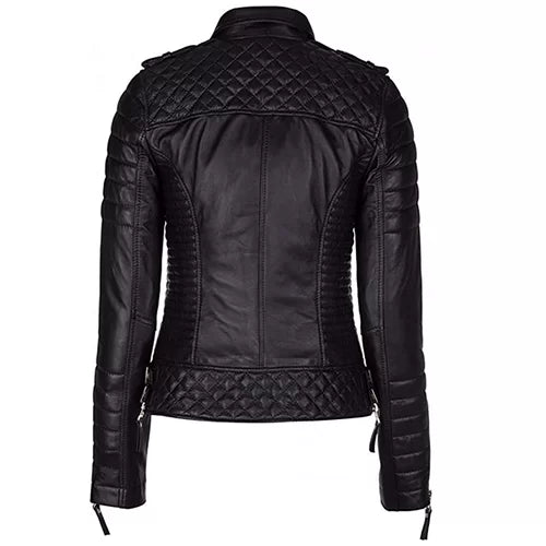 Black Diamond Leather Biker Jacket
