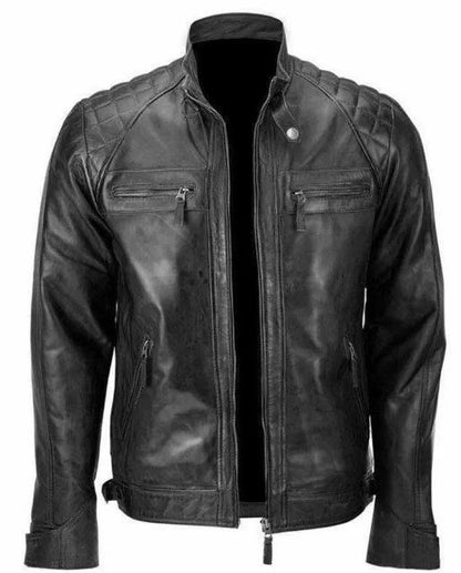 Men Black Biker Skull Ride Leather Jacket